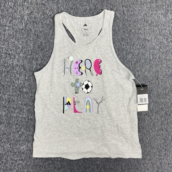 adidas Other - Adidas Girls Graphic Light Gray Racer Back Tank Top Size L 14 Summer Soccer NWT